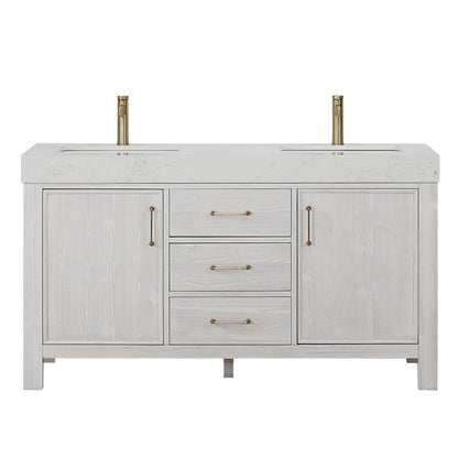 León 60" Free-standing Double Bathroom Vanity in Washed White