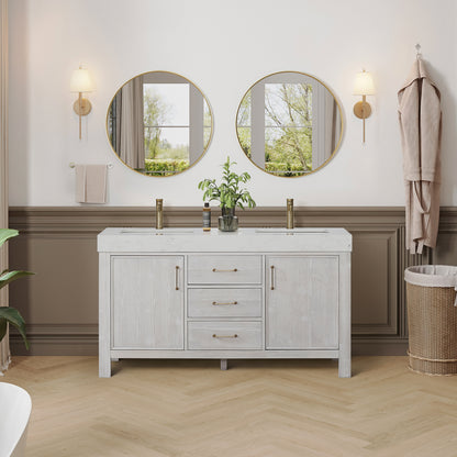 León 60" Free-standing Double Bathroom Vanity in Washed White
