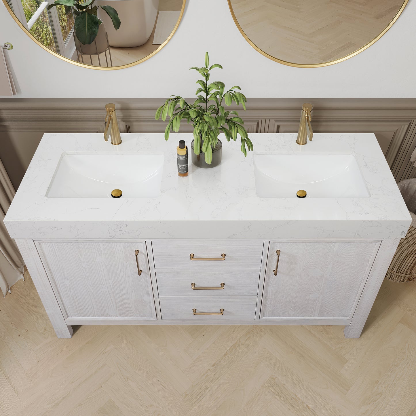 León 60" Free-standing Double Bathroom Vanity in Washed White