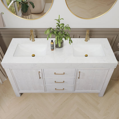 León 60" Free-standing Double Bathroom Vanity in Washed White