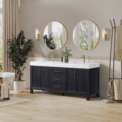 León 72" Free-standing Double Bathroom Vanity in Fir Wood Black