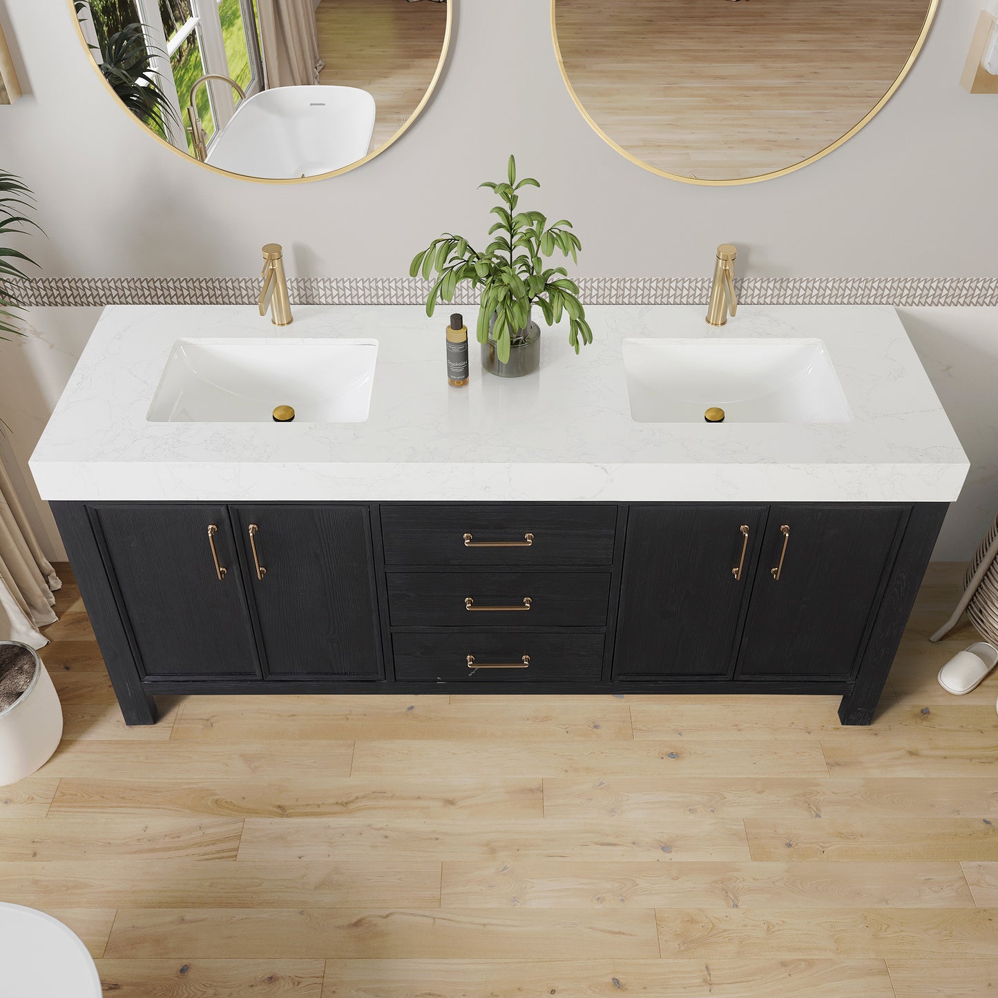 León 72" Free-standing Double Bathroom Vanity in Fir Wood Black