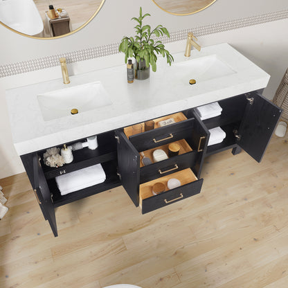 León 72" Free-standing Double Bathroom Vanity in Fir Wood Black