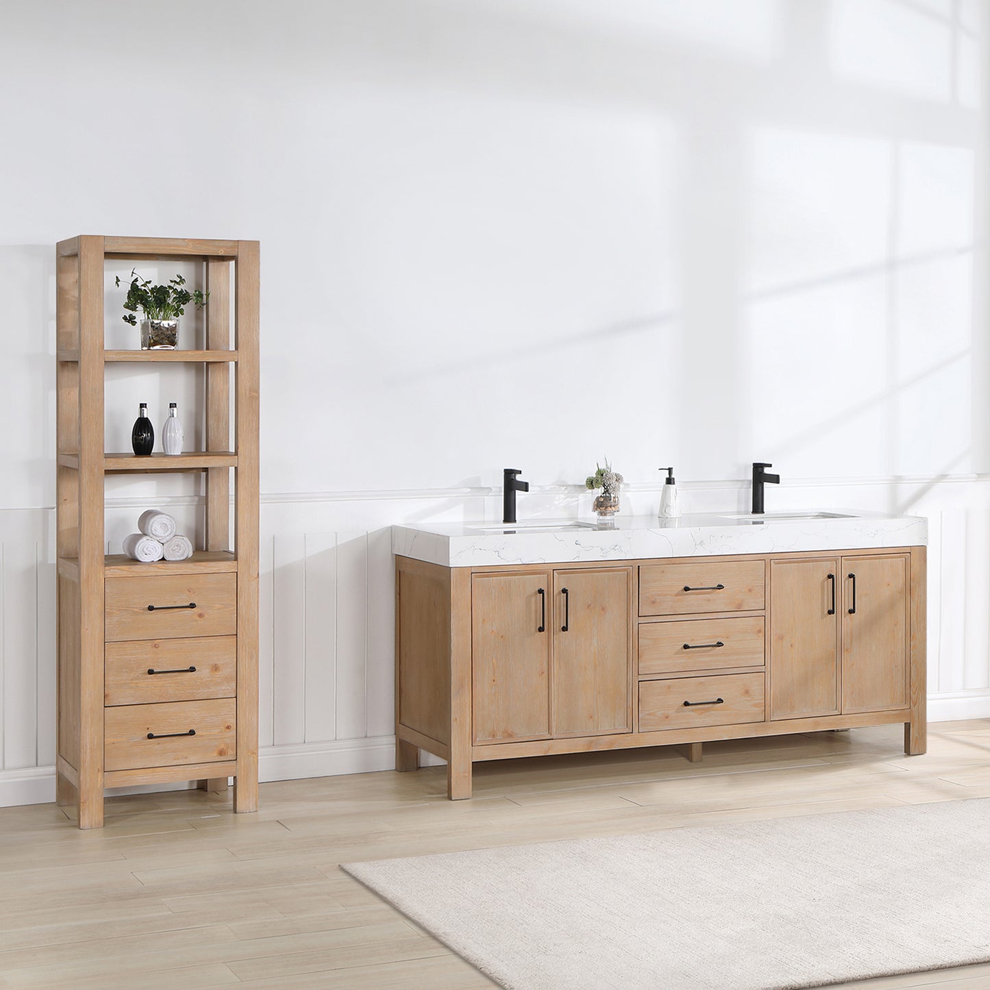 León 72" Freestanding Double Bathroom Vanity in Fir Wood Brown