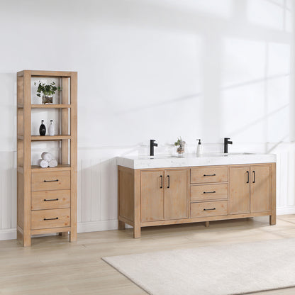 León 72" Freestanding Double Bathroom Vanity in Fir Wood Brown