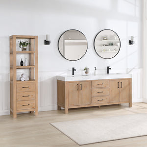 León 72in. Free-standing Double Bathroom Vanity in Fir Wood Brown with Composite top in Lightning White