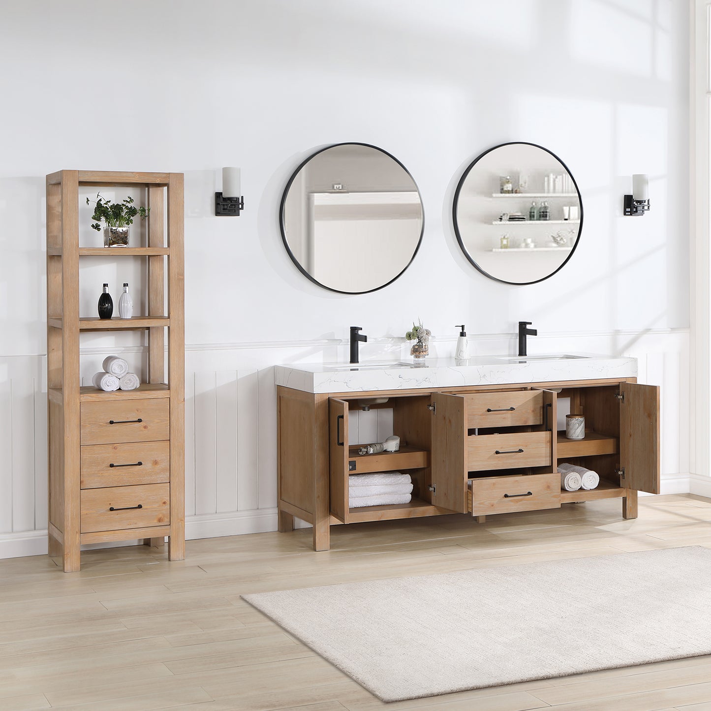 León 72" Freestanding Double Bathroom Vanity in Fir Wood Brown