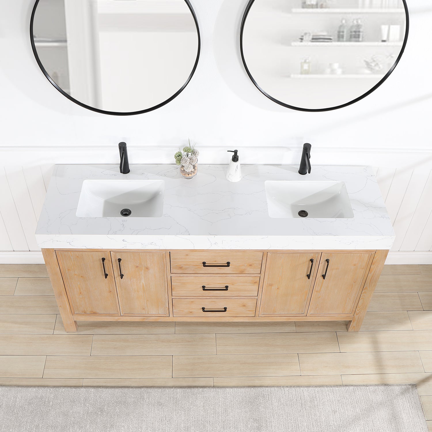 León 72in. Free-standing Double Bathroom Vanity in Fir Wood Brown with Composite top in Lightning White