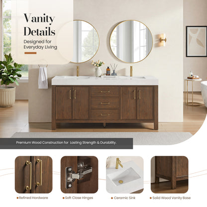 León 72" Free-standing Double Bathroom Vanity in Spruce Aged Brown