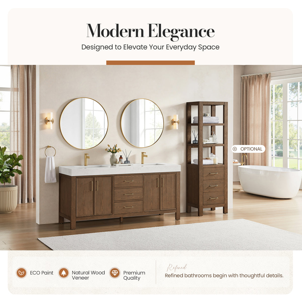León 72" Free-standing Double Bathroom Vanity in Spruce Aged Brown