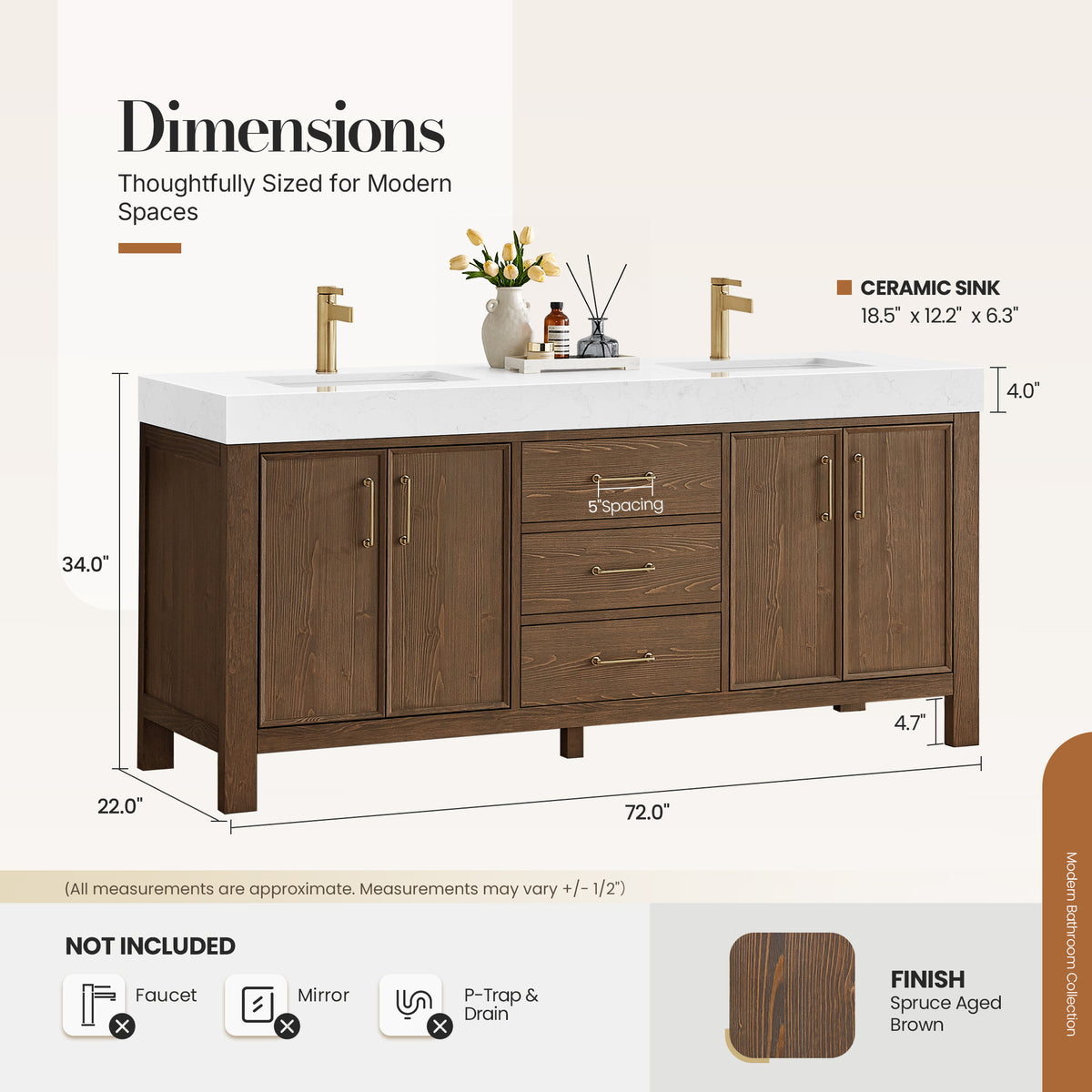 León 72" Free-standing Double Bathroom Vanity in Spruce Aged Brown
