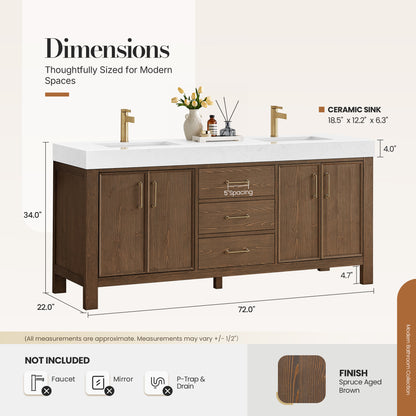 León 72" Free-standing Double Bathroom Vanity in Spruce Aged Brown