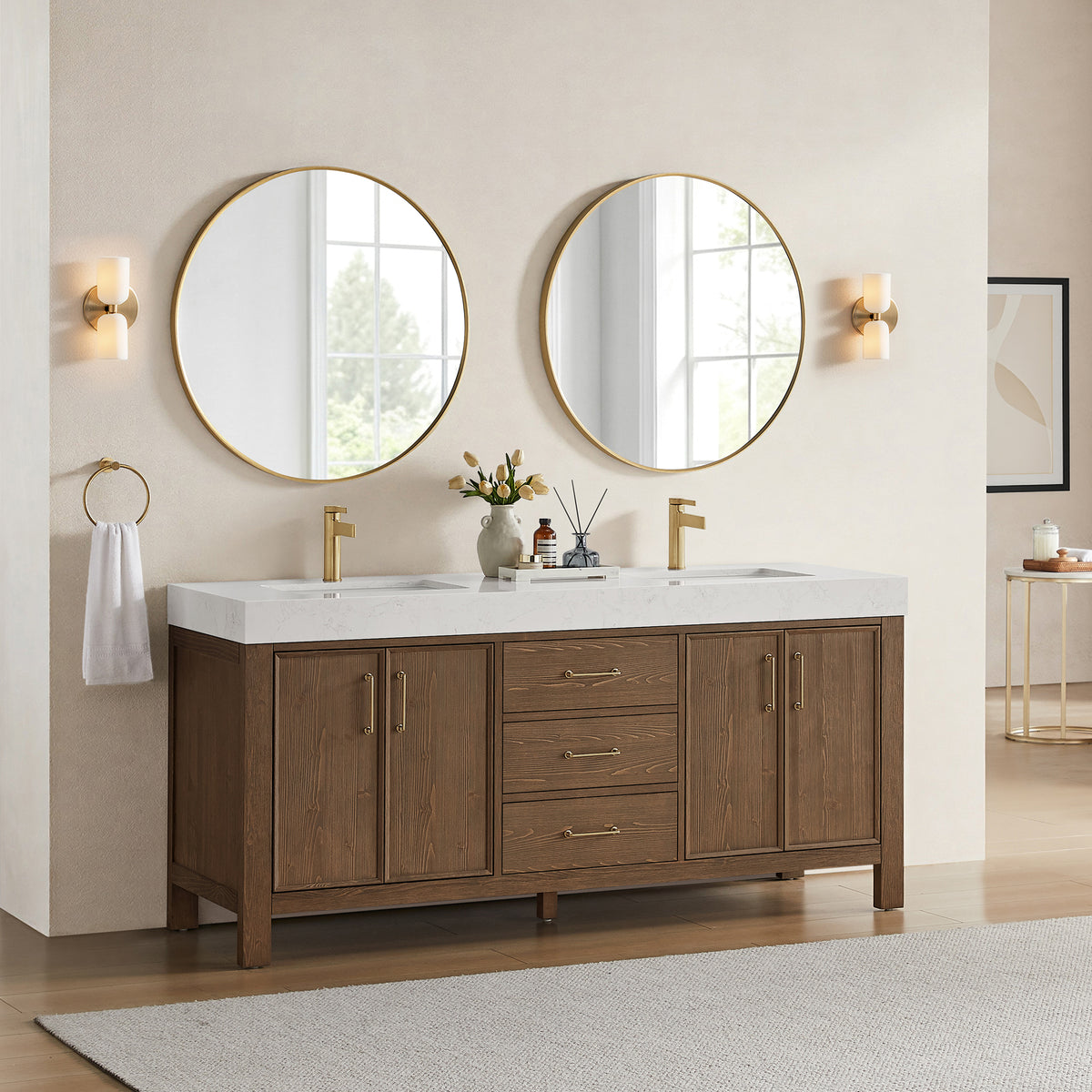 León 72" Free-standing Double Bathroom Vanity in Spruce Aged Brown