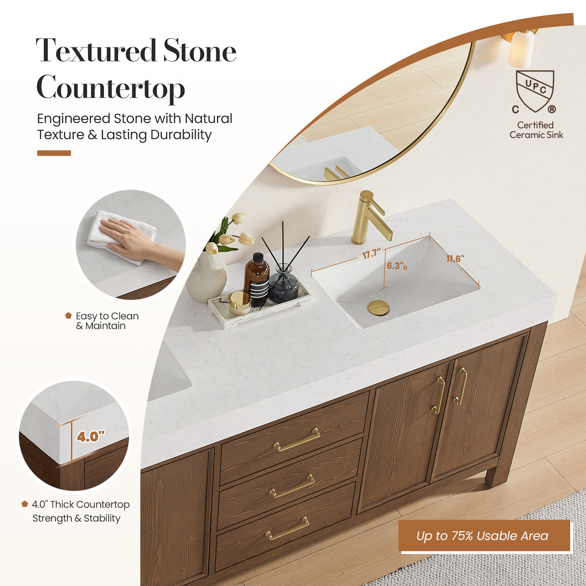 León 72" Free-standing Double Bathroom Vanity in Spruce Aged Brown