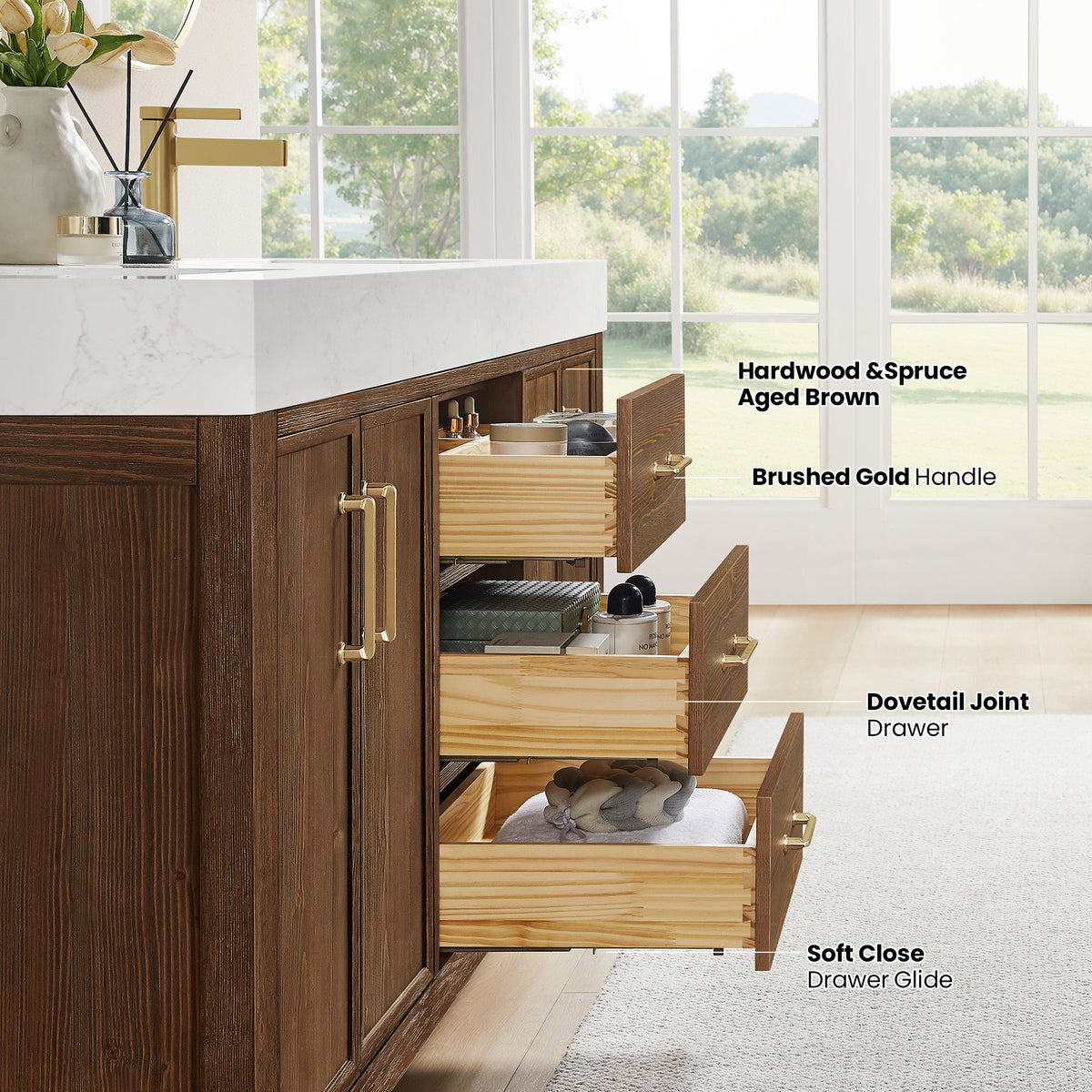 León 72" Free-standing Double Bathroom Vanity in Spruce Aged Brown with Mirror