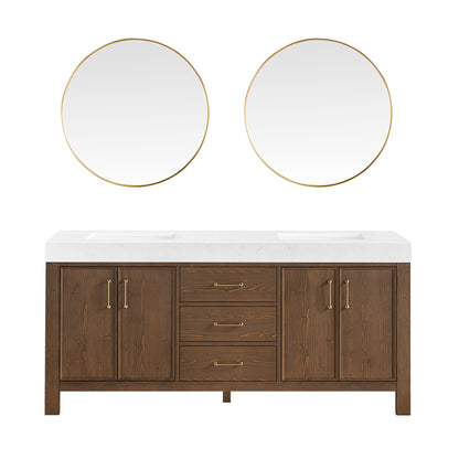 León 72" Free-standing Double Bathroom Vanity in Spruce Aged Brown with Mirror