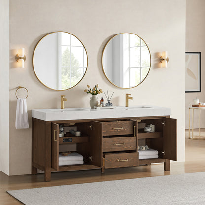 León 72" Free-standing Double Bathroom Vanity in Spruce Aged Brown with Mirror
