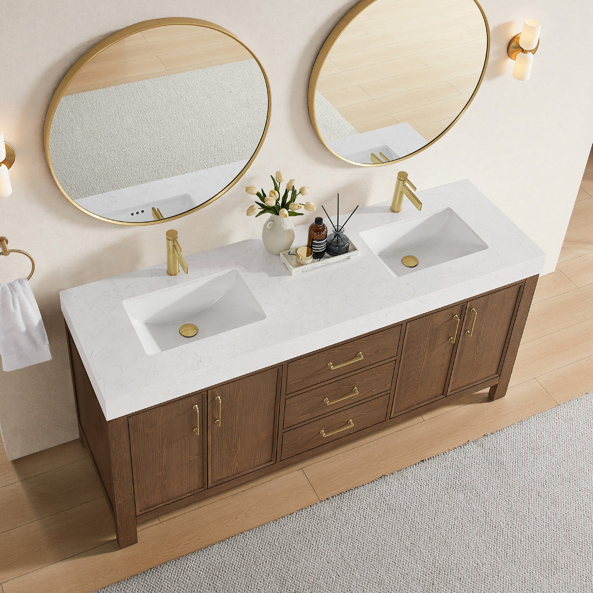 León 72" Free-standing Double Bathroom Vanity in Spruce Aged Brown with Mirror