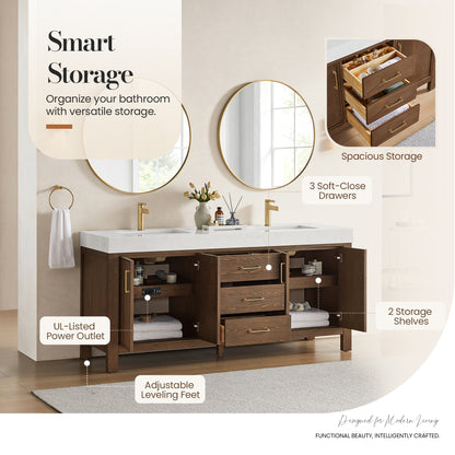 León 72" Free-standing Double Bathroom Vanity in Spruce Aged Brown with Mirror