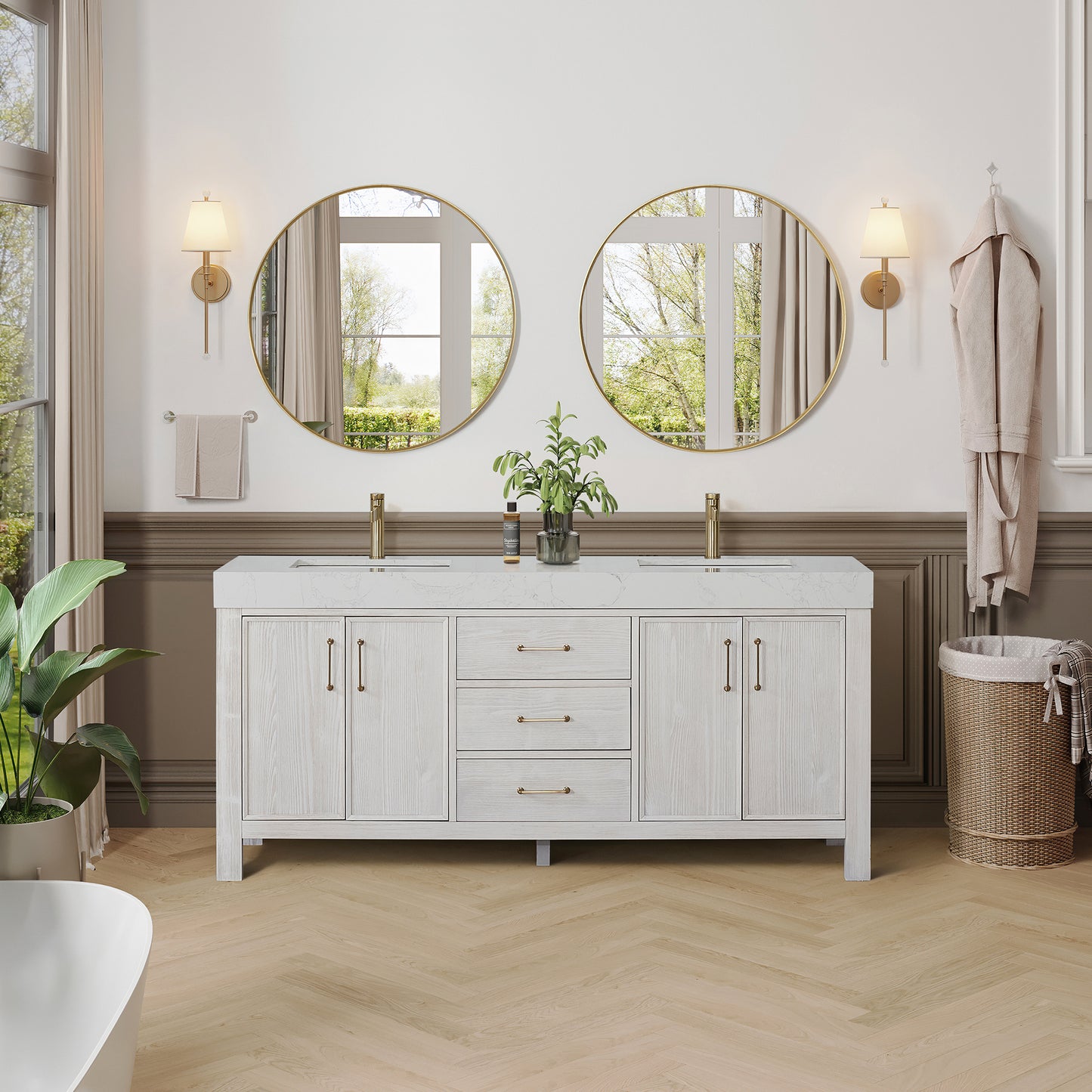 León 72" Free-standing Double Bathroom Vanity in Washed White
