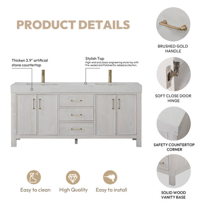 León 72" Free-standing Double Bathroom Vanity in Washed White
