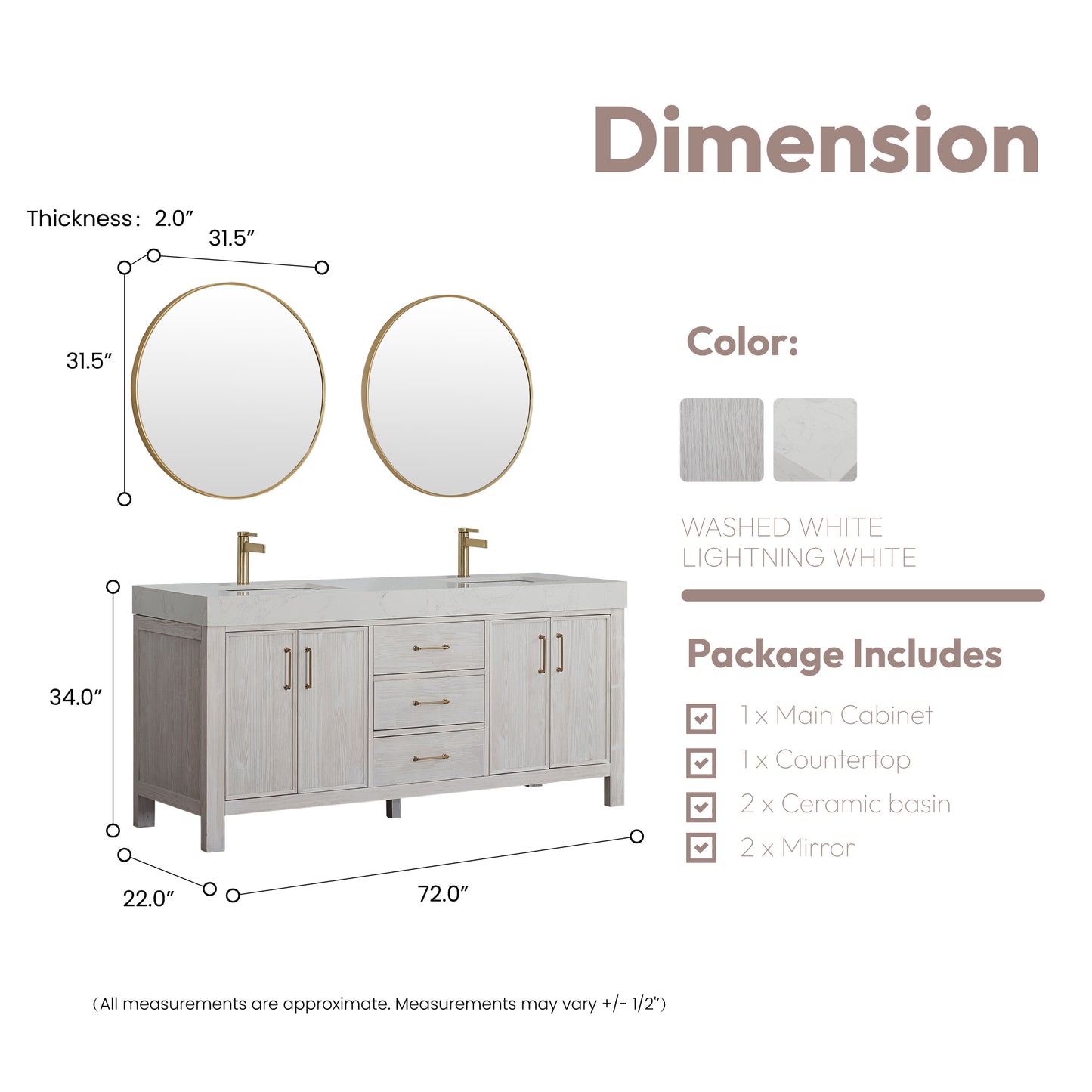 León 72" Free-standing Double Bathroom Vanity in Washed White