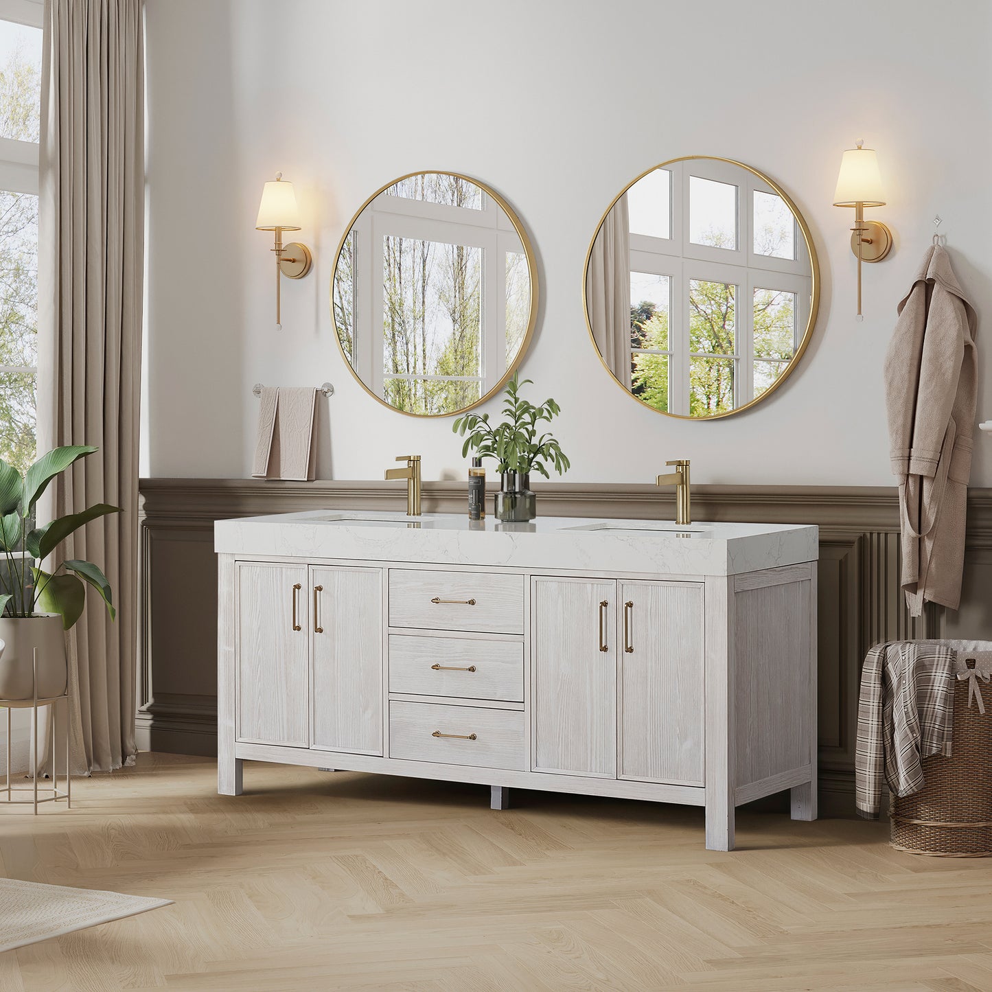 León 72" Free-standing Double Bathroom Vanity in Washed White