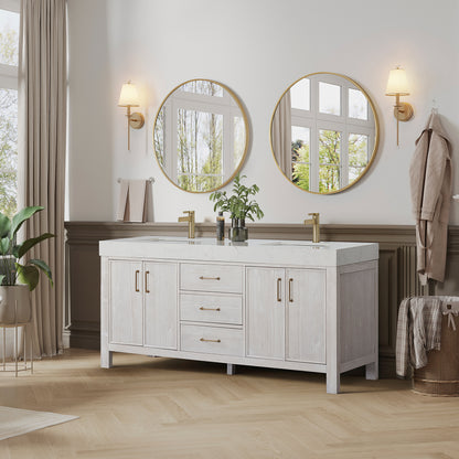 León 72" Free-standing Double Bathroom Vanity in Washed White