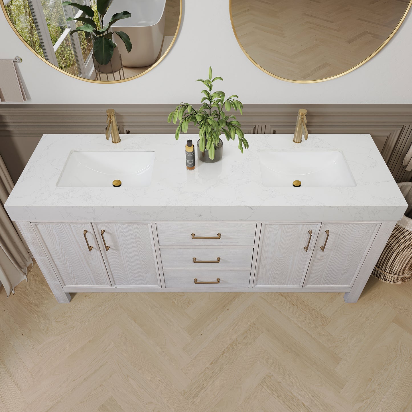 León 72" Free-standing Double Bathroom Vanity in Washed White