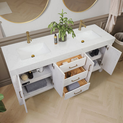 León 72" Free-standing Double Bathroom Vanity in Washed White