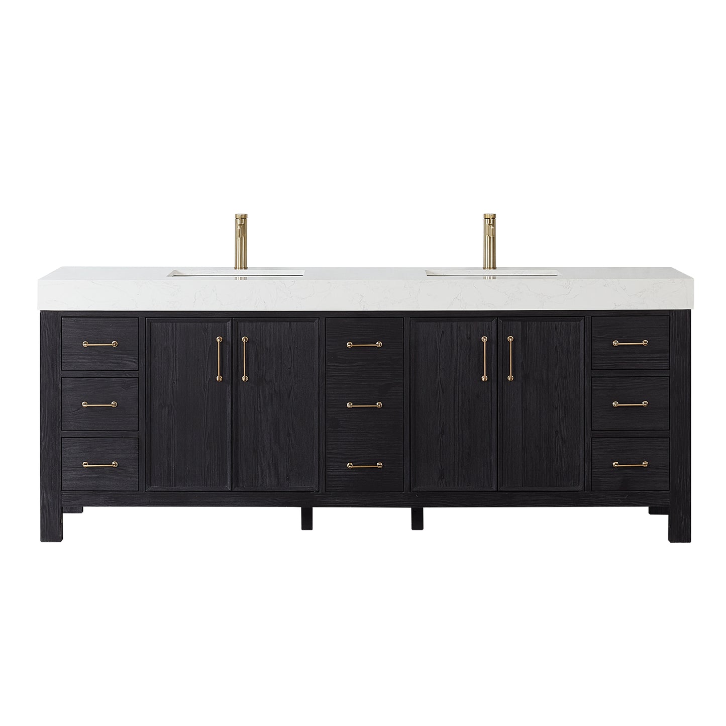 León 84" Free-standing Double Bathroom Vanity in Fir Wood Black