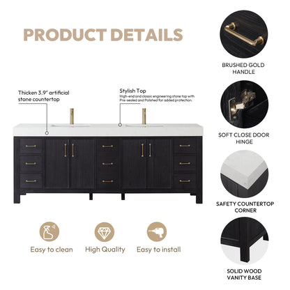 León 84" Free-standing Double Bathroom Vanity in Fir Wood Black