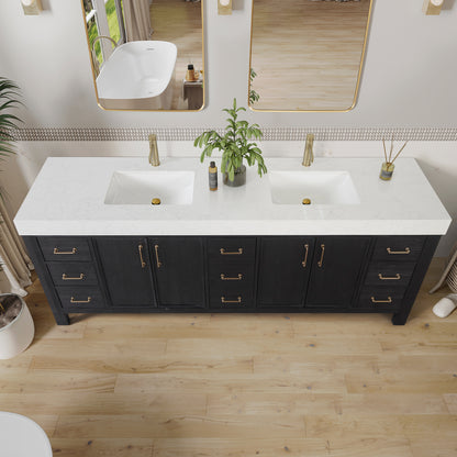 León 84" Free-standing Double Bathroom Vanity in Fir Wood Black