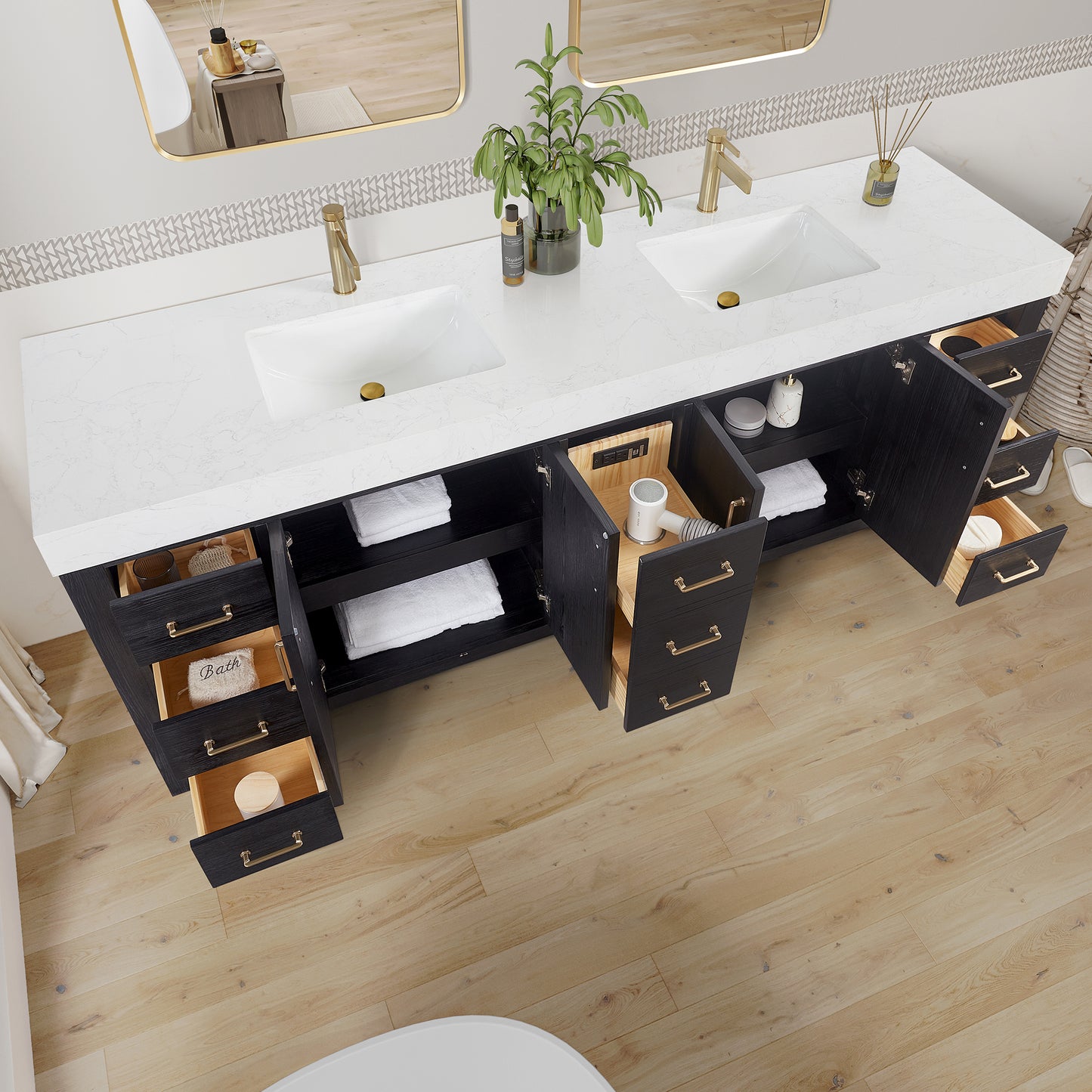 León 84" Free-standing Double Bathroom Vanity in Fir Wood Black