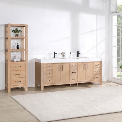 León 84" Free-standing Double Bathroom Vanity in Fir Wood Brown