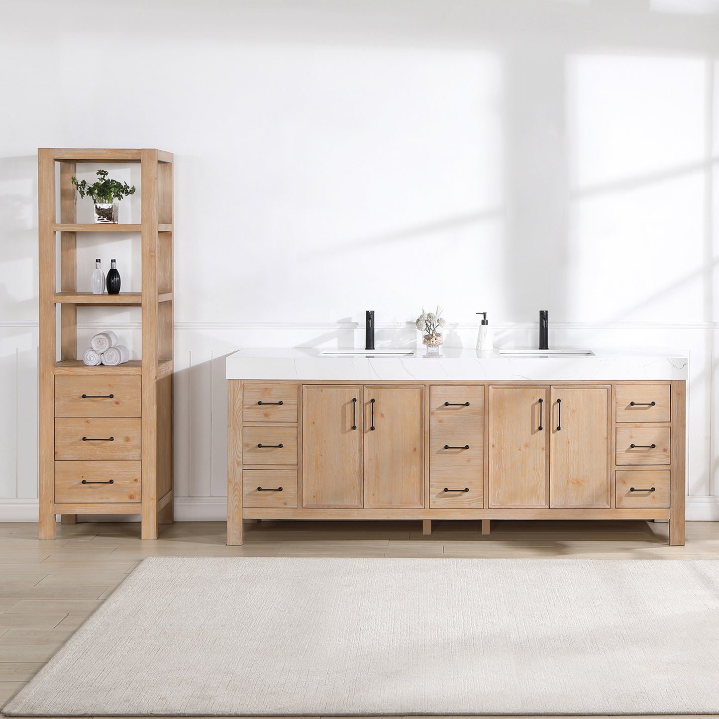 León 84" Free-standing Double Bathroom Vanity in Fir Wood Brown