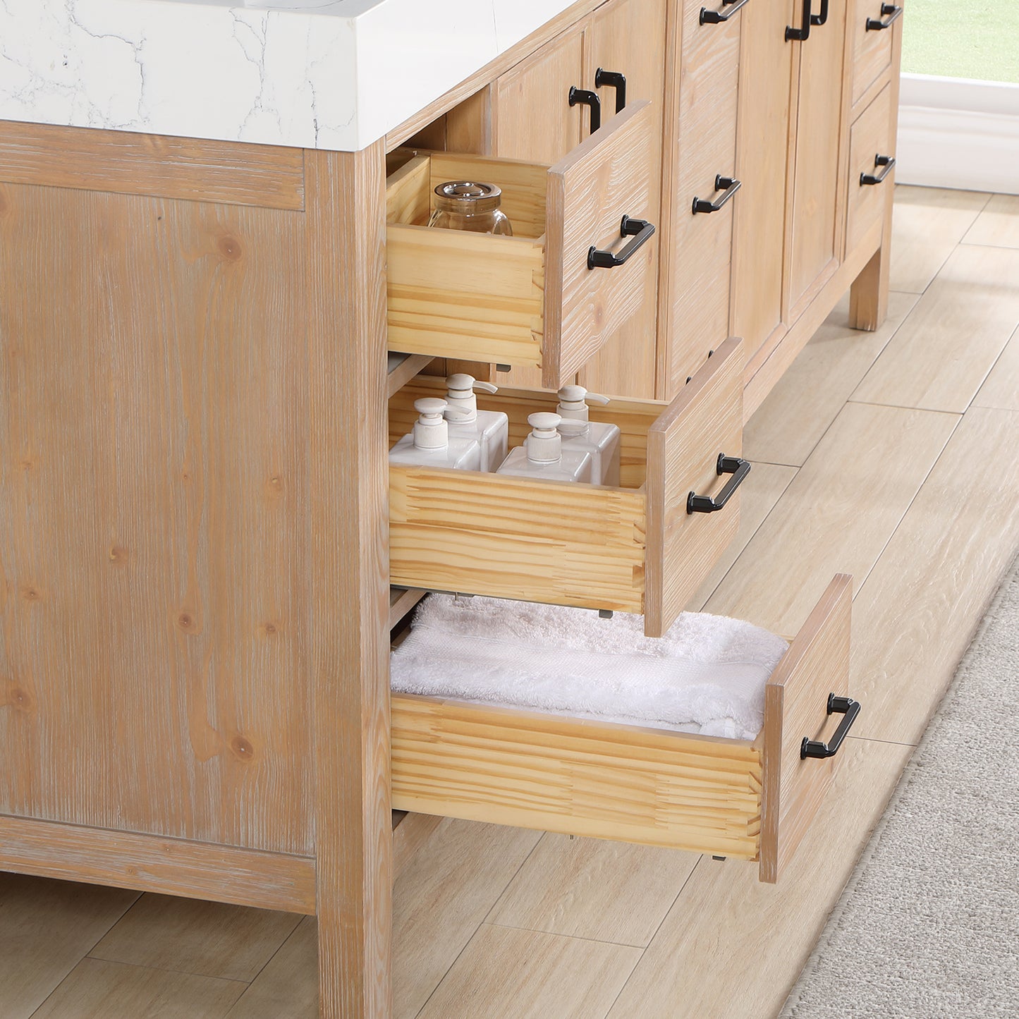 León 84" Free-standing Double Bathroom Vanity in Fir Wood Brown