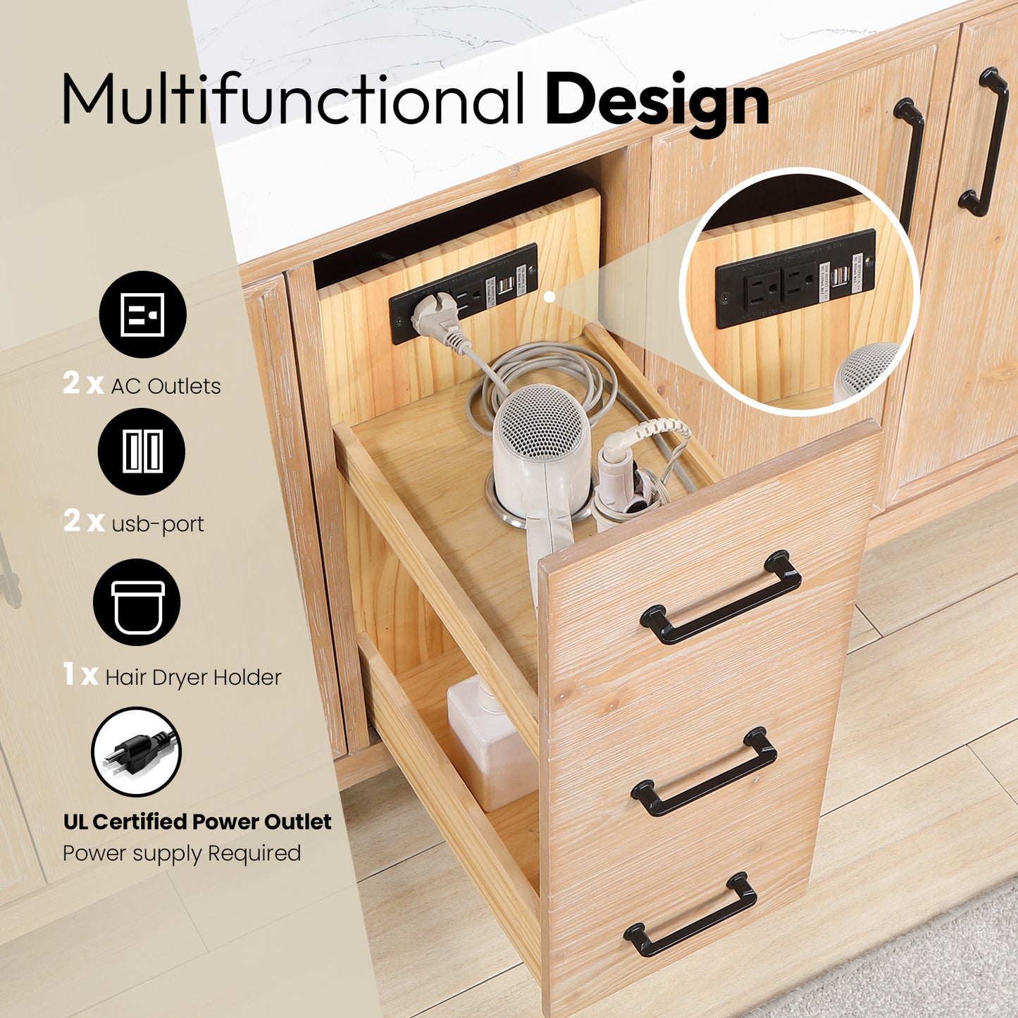 León 84" Free-standing Double Bathroom Vanity in Fir Wood Brown