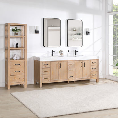 León 84" Free-standing Double Bathroom Vanity in Fir Wood Brown