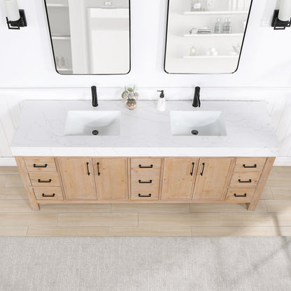 León 84" Free-standing Double Bathroom Vanity in Fir Wood Brown