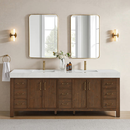 León 84" Free-standing Double Bathroom Vanity in Spruce Aged Brown