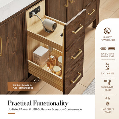 León 84" Free-standing Double Bathroom Vanity in Spruce Aged Brown