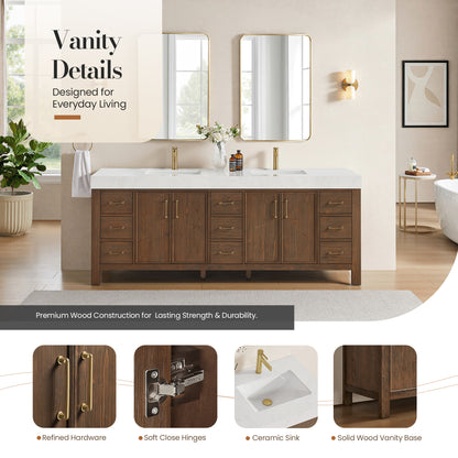 León 84" Free-standing Double Bathroom Vanity in Spruce Aged Brown