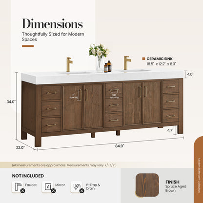 León 84" Free-standing Double Bathroom Vanity in Spruce Aged Brown