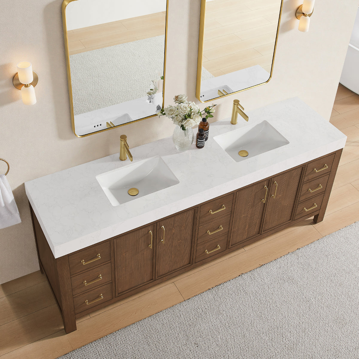 León 84" Free-standing Double Bathroom Vanity in Spruce Aged Brown