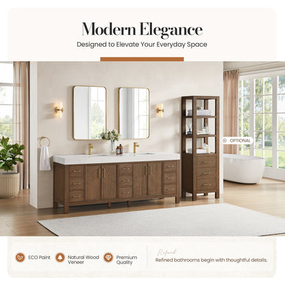León 84" Free-standing Double Bathroom Vanity in Spruce Aged Brown with Mirror