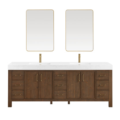 León 84" Free-standing Double Bathroom Vanity in Spruce Aged Brown with Mirror