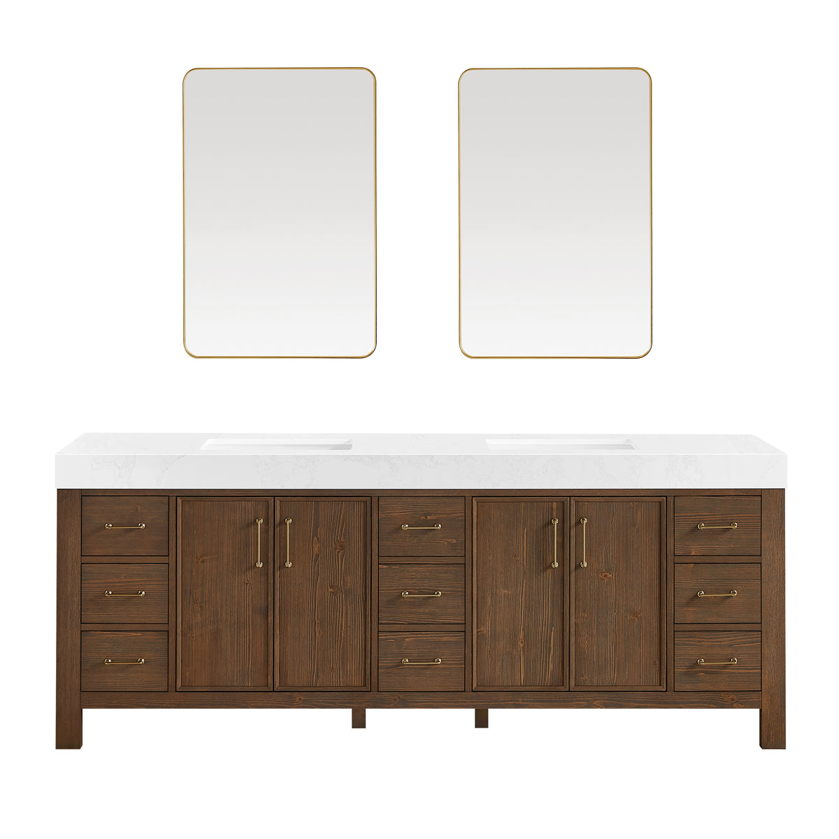 León 84" Free-standing Double Bathroom Vanity in Spruce Aged Brown with Mirror