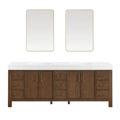 León 84" Free-standing Double Bathroom Vanity in Spruce Aged Brown with Mirror
