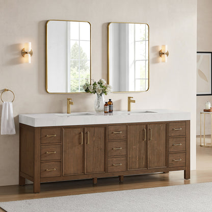 León 84" Free-standing Double Bathroom Vanity in Spruce Aged Brown with Mirror